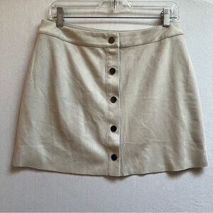 Olivia + James Brushed Suede Snap Button-Front Mini Skirt Cream Sz 32